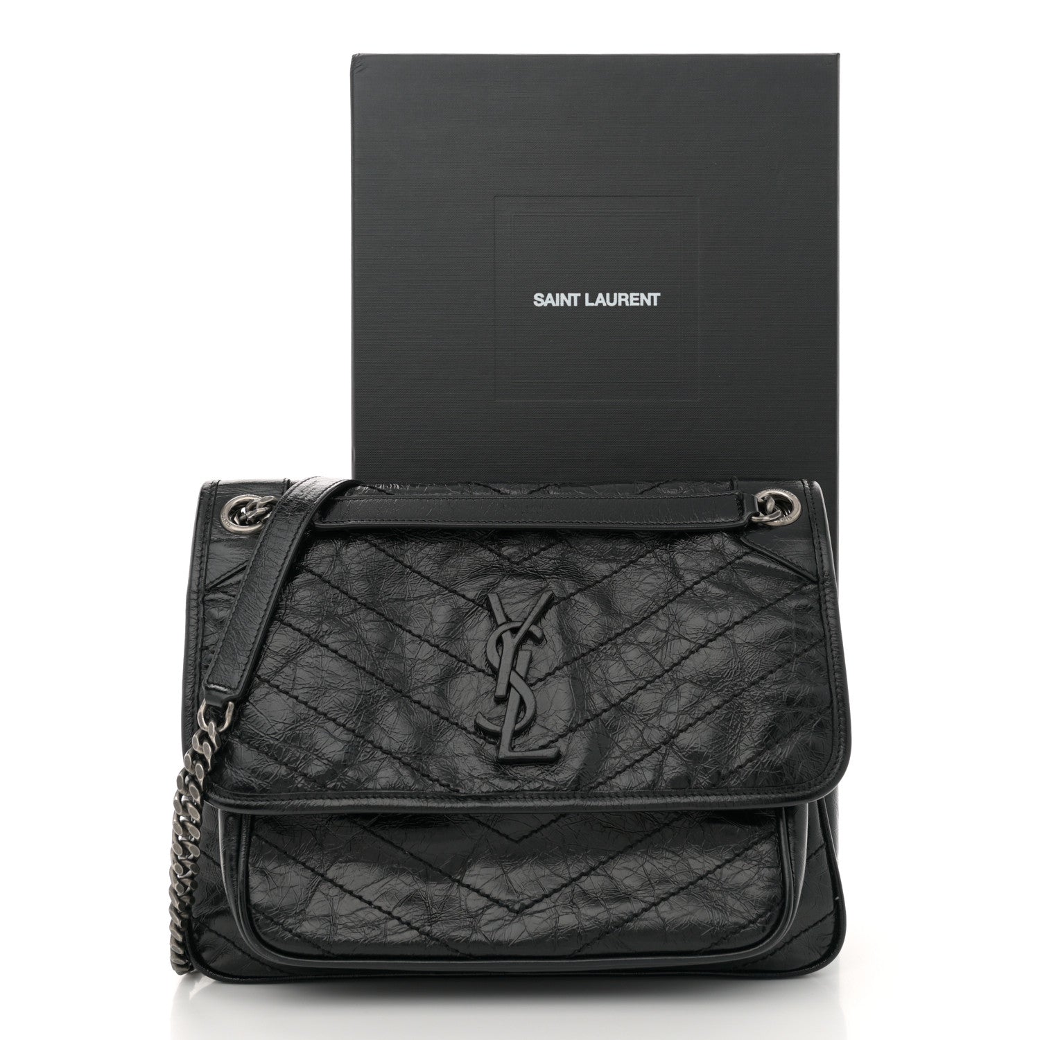 Saint Laurent Crinkled Calfskin Matelasse Monogram Medium Niki Chain Satchel Black 12 of 12