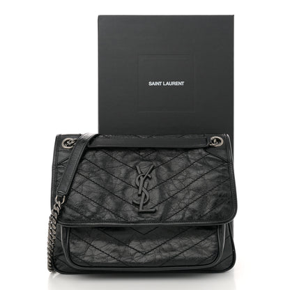 Saint Laurent Crinkled Calfskin Matelasse Monogram Medium Niki Chain Satchel Black 12 of 12