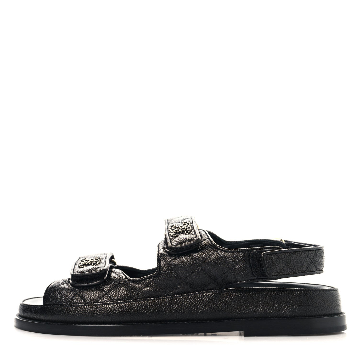 Chanel Grained Calfskin Velcro Dad Sandals 39.5 Black 1 of 10
