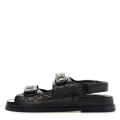 Chanel Grained Calfskin Velcro Dad Sandals 39.5 Black 1 of 10
