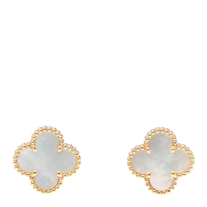 Van Cleef & Arpels 18K Yellow Gold Mother of Pearl Vintage Alhambra Earrings 1 of 6