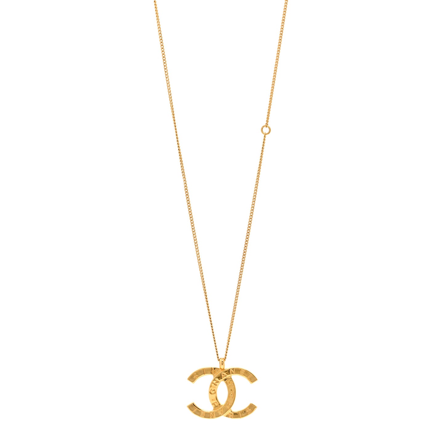Metal CC Paris Button Necklace Gold