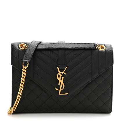 Saint Laurent Grain De Poudre Textured Mixed Matelasse Triquilt Medium Monogram Satchel Black 1 of 11