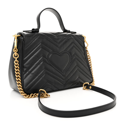 Gucci Calfskin Matelasse Small GG Marmont Top Handle Shoulder Bag Black 3 of 13