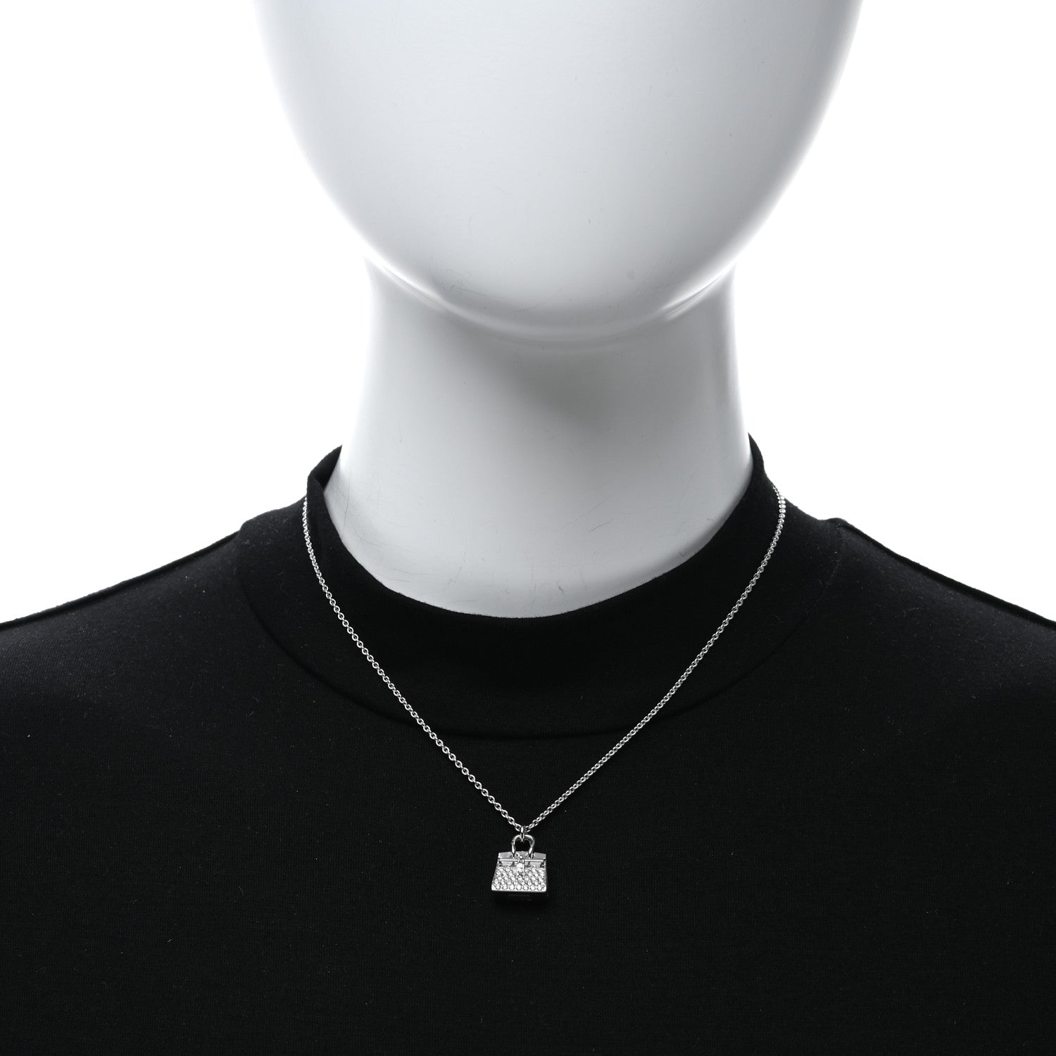 Hermes 18K White Gold Diamond Birkin Amulette Pendant Necklace 3 of 6