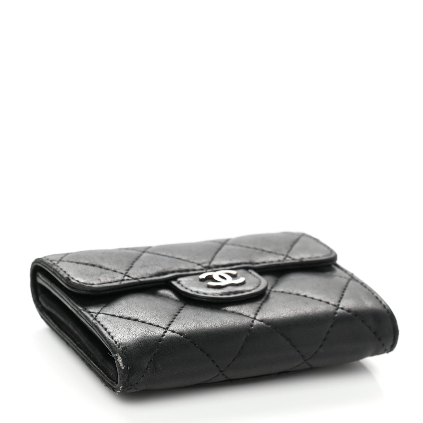 Lambskin Quilted Flap Card Holder Wallet Black
