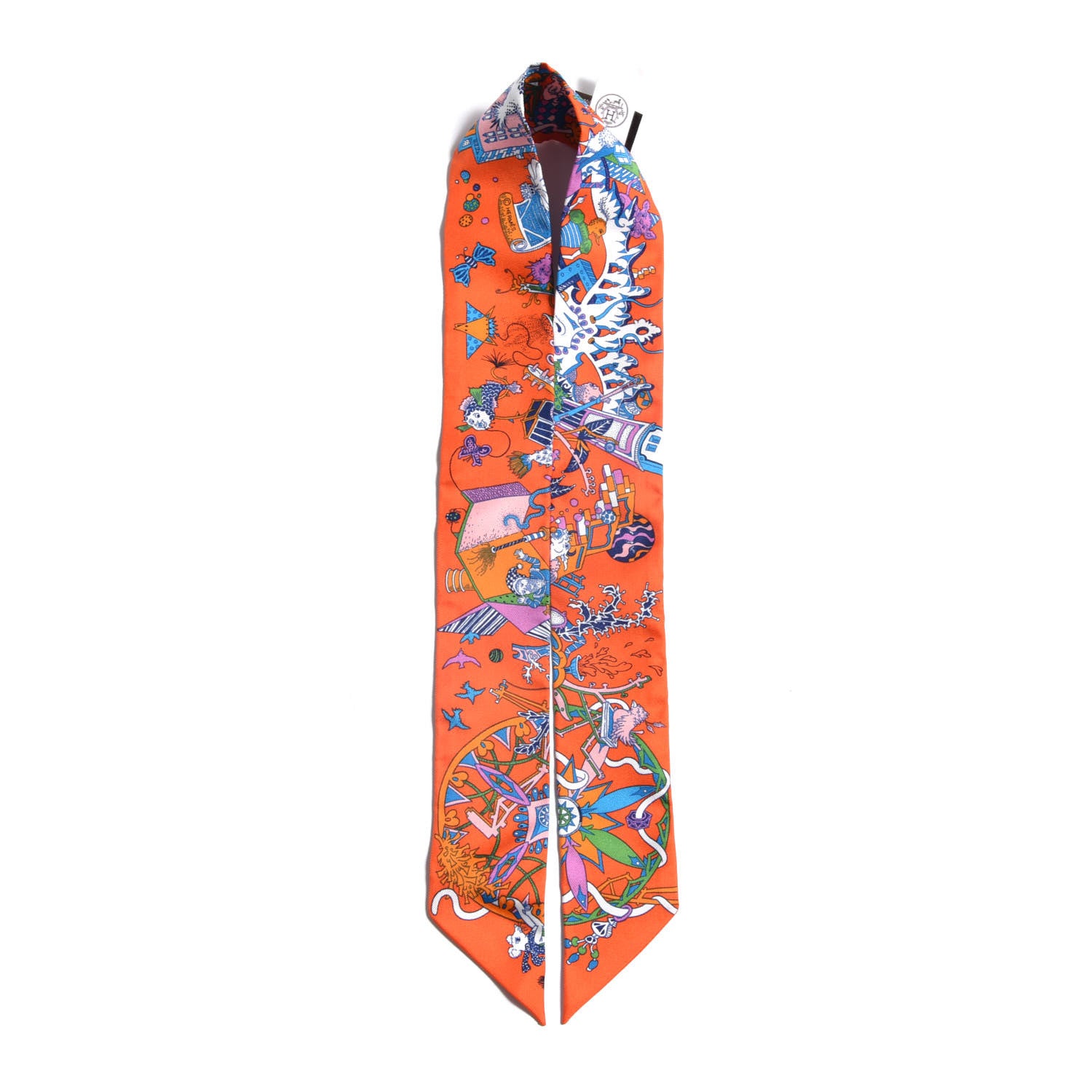 Hermes Silk La Folle Parade Twilly Orange Bleu White 6 of 6