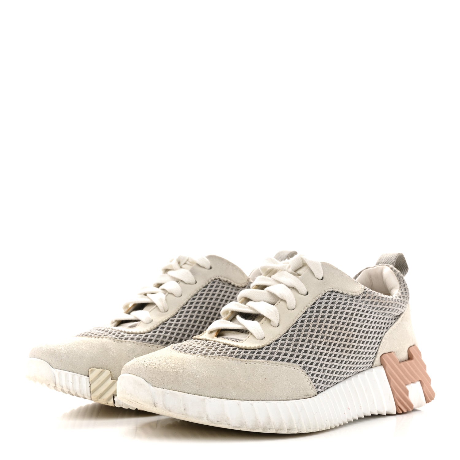 Hermes Air Mesh Suede Goatskin Bouncing Sneakers 35 Gris Lulea White 4 of 14