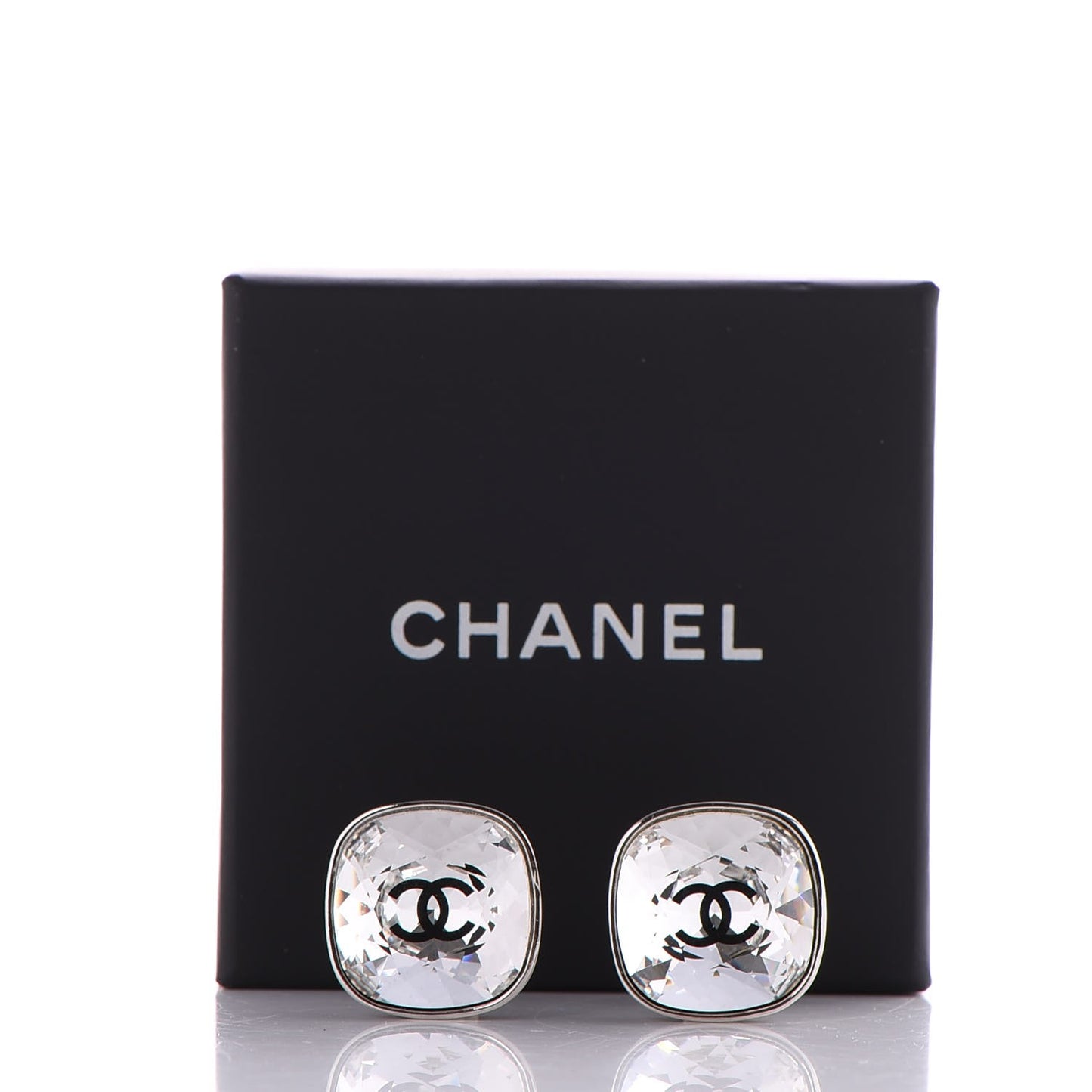 Crystal CC Clip On Earrings Silver