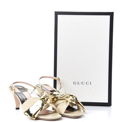 Gucci Nappa Metallic Bow Daphne Mid Heel Sandals 38 Vintage White Platino 10 of 10
