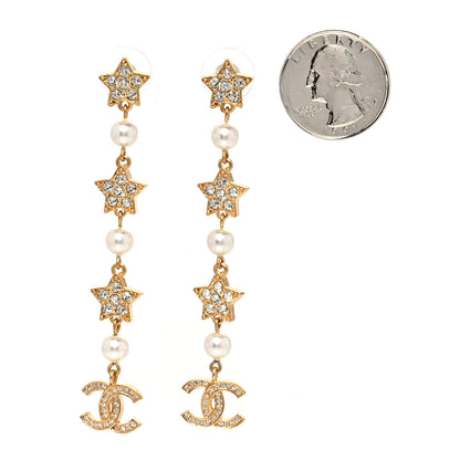 Chanel Crystal Pearl CC Star Drop Earrings Gold 2 of 5