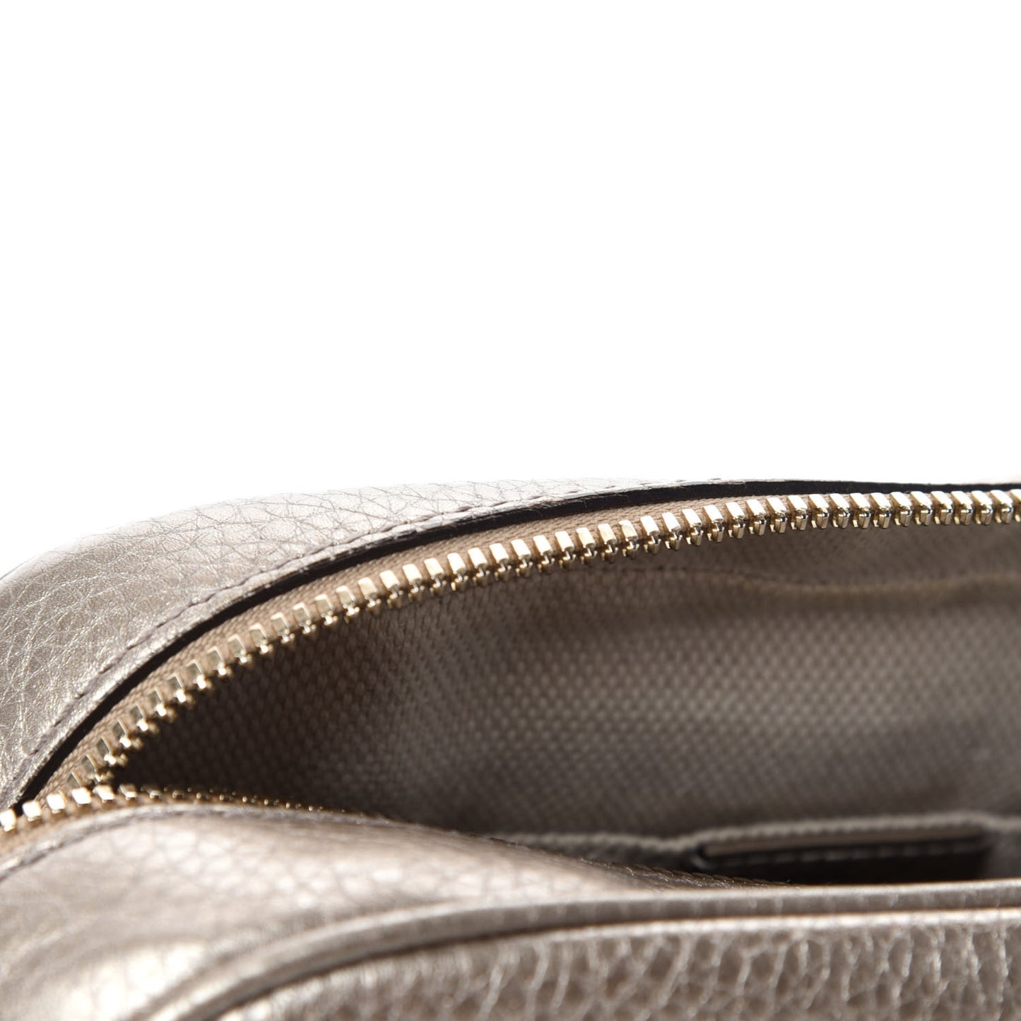 Metallic Pebbled Calfskin Small Soho Disco Bag Golden Beige