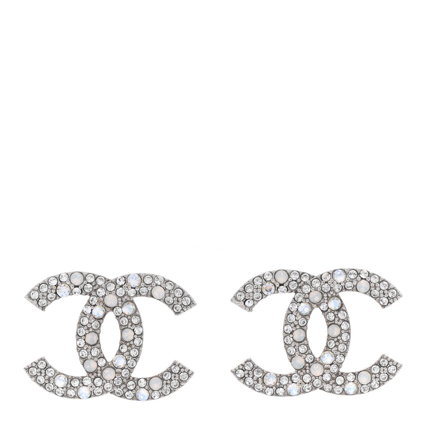 Chanel Crystal Timeless CC Earrings Silver 1 of 4
