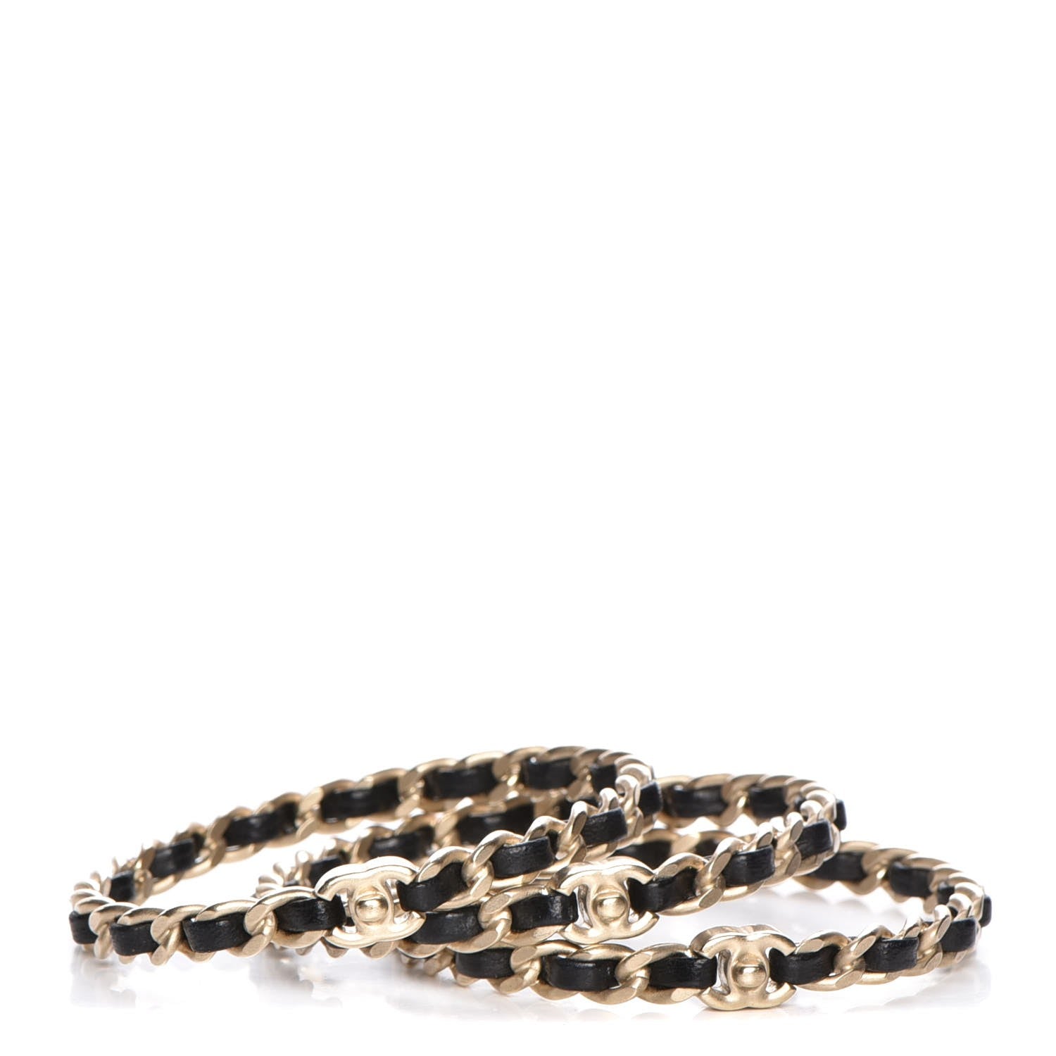 Chanel Lambskin Chain Turnlock CC Bangle Set of 3 Black Gold 1 of 6