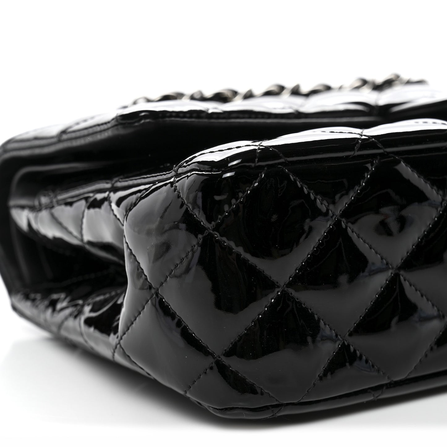 Patent Quilted Medium Double Flap Black