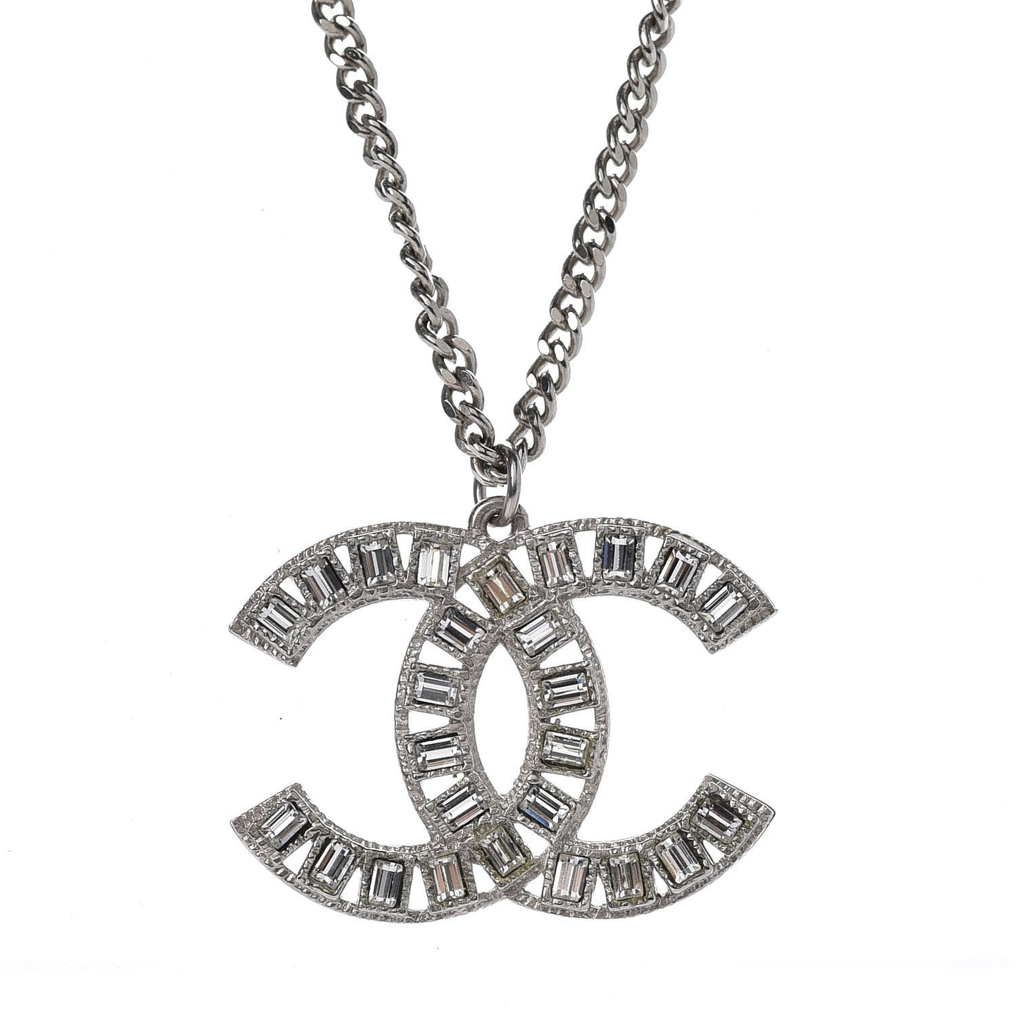 Baguette Crystal CC Necklace Silver