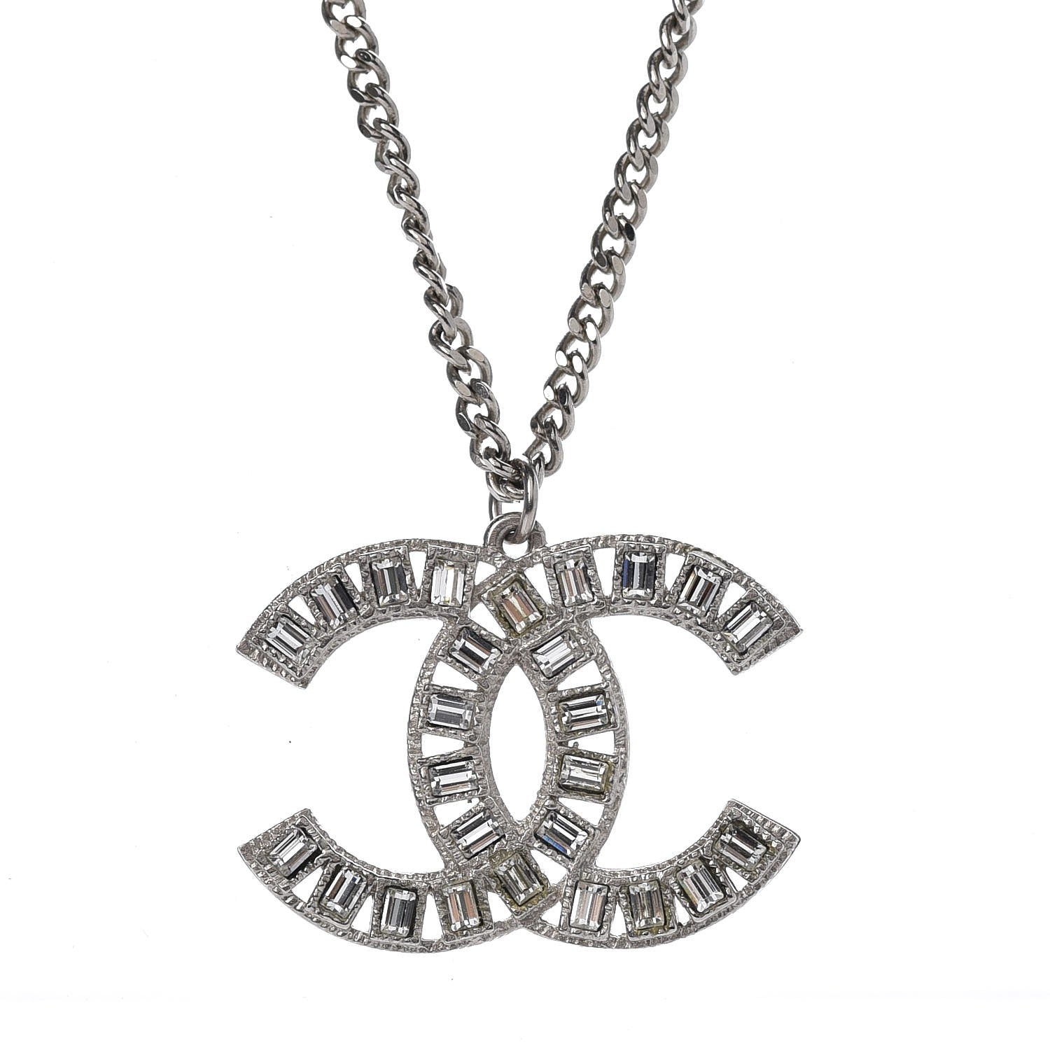 Chanel Baguette Crystal CC Necklace Silver 3 of 4