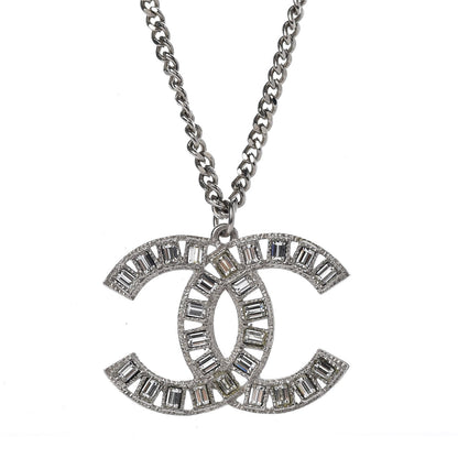 Chanel Baguette Crystal CC Necklace Silver 3 of 4