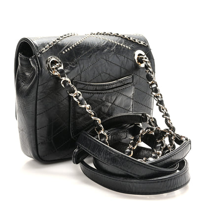 Chanel Crumpled Calfskin Chevron Chain Mini Square Flap Black 3 of 9
