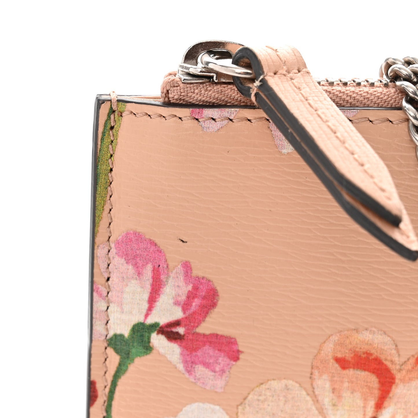 Shangai Calfskin Blooms Print Chain Pouch Pink Apricot Multicolor