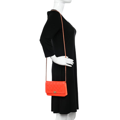 Chanel Patent Calfskin Quilted Boy Wallet On Chain WOC Orange 2 of 18