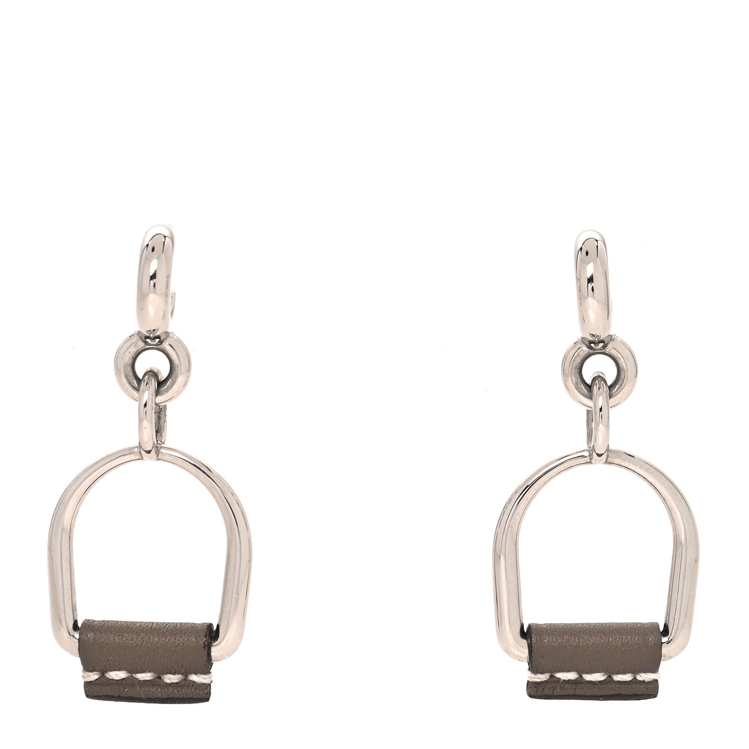 Hermes Palladium Swift Small Heritage Equestre Etrier Earrings Etoupe 1 of 5