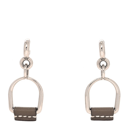 Hermes Palladium Swift Small Heritage Equestre Etrier Earrings Etoupe 1 of 5