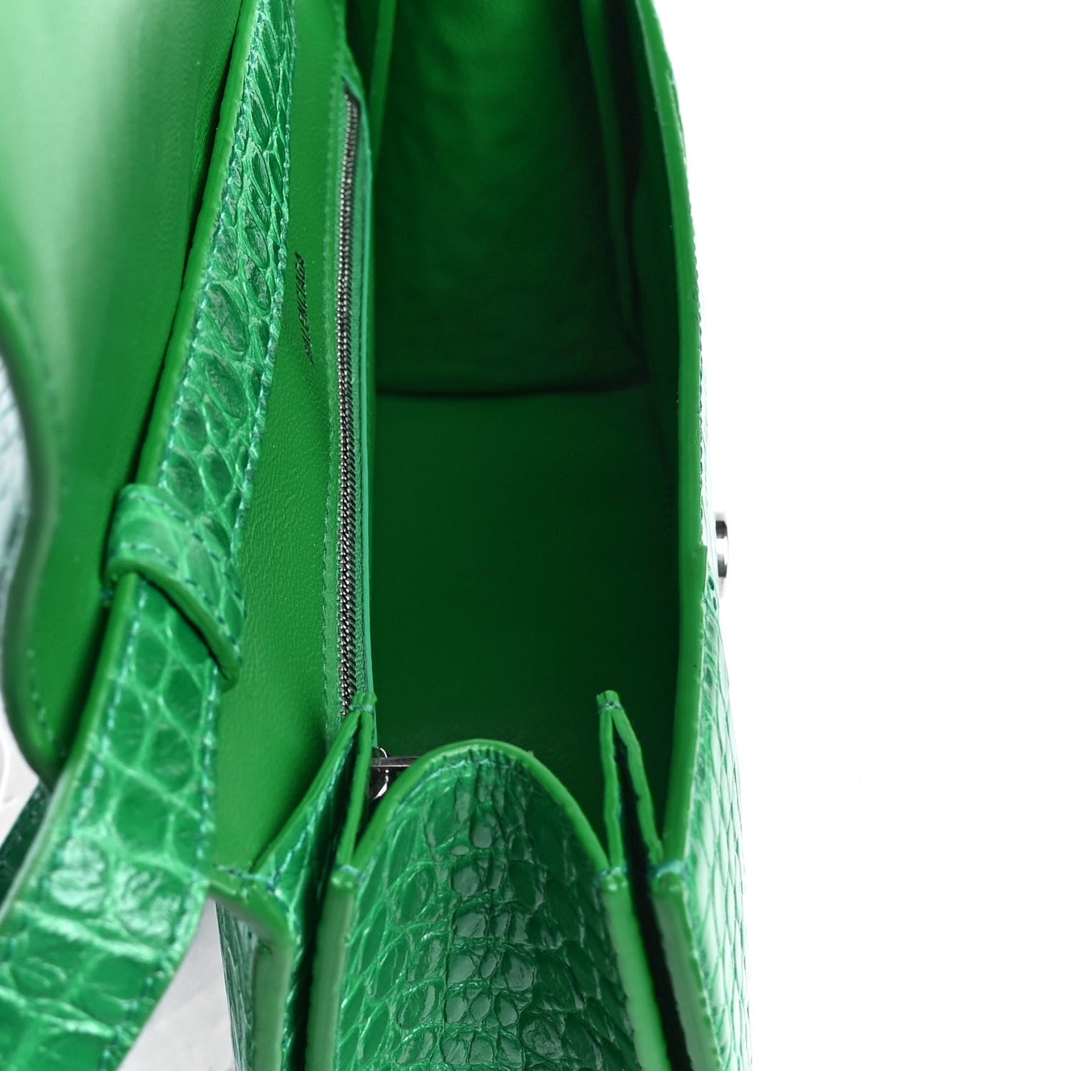Balenciaga Shiny Calfskin Crocodile Embossed Small Hourglass Sling Shoulder Bag Leaf Green 7 of 8