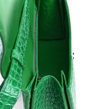Balenciaga Shiny Calfskin Crocodile Embossed Small Hourglass Sling Shoulder Bag Leaf Green 7 of 8