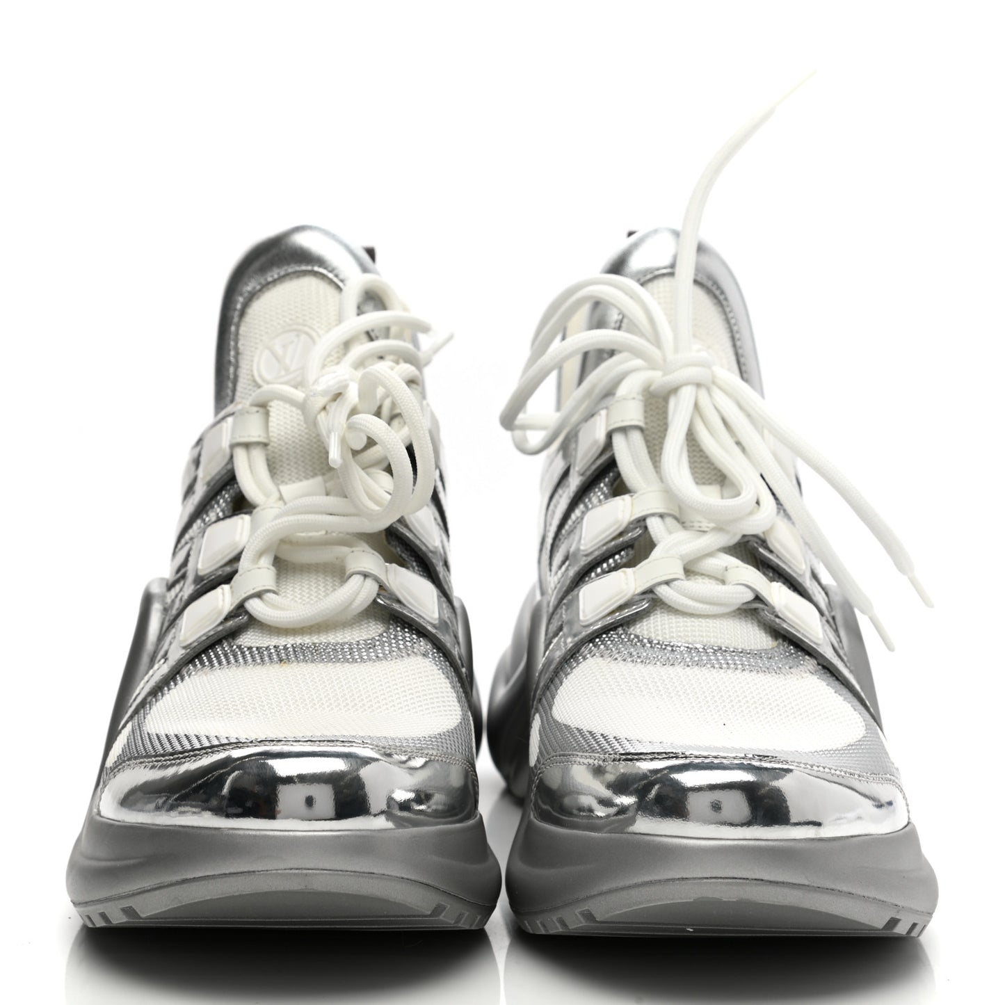 Metallic Calfskin Technical Nylon LV Archlight Sneakers 41 White Silver