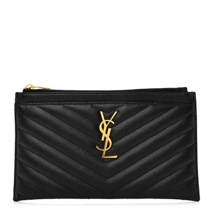Saint Laurent Grain De Poudre Chevron Monogram Bill Pouch Black 1 of 6