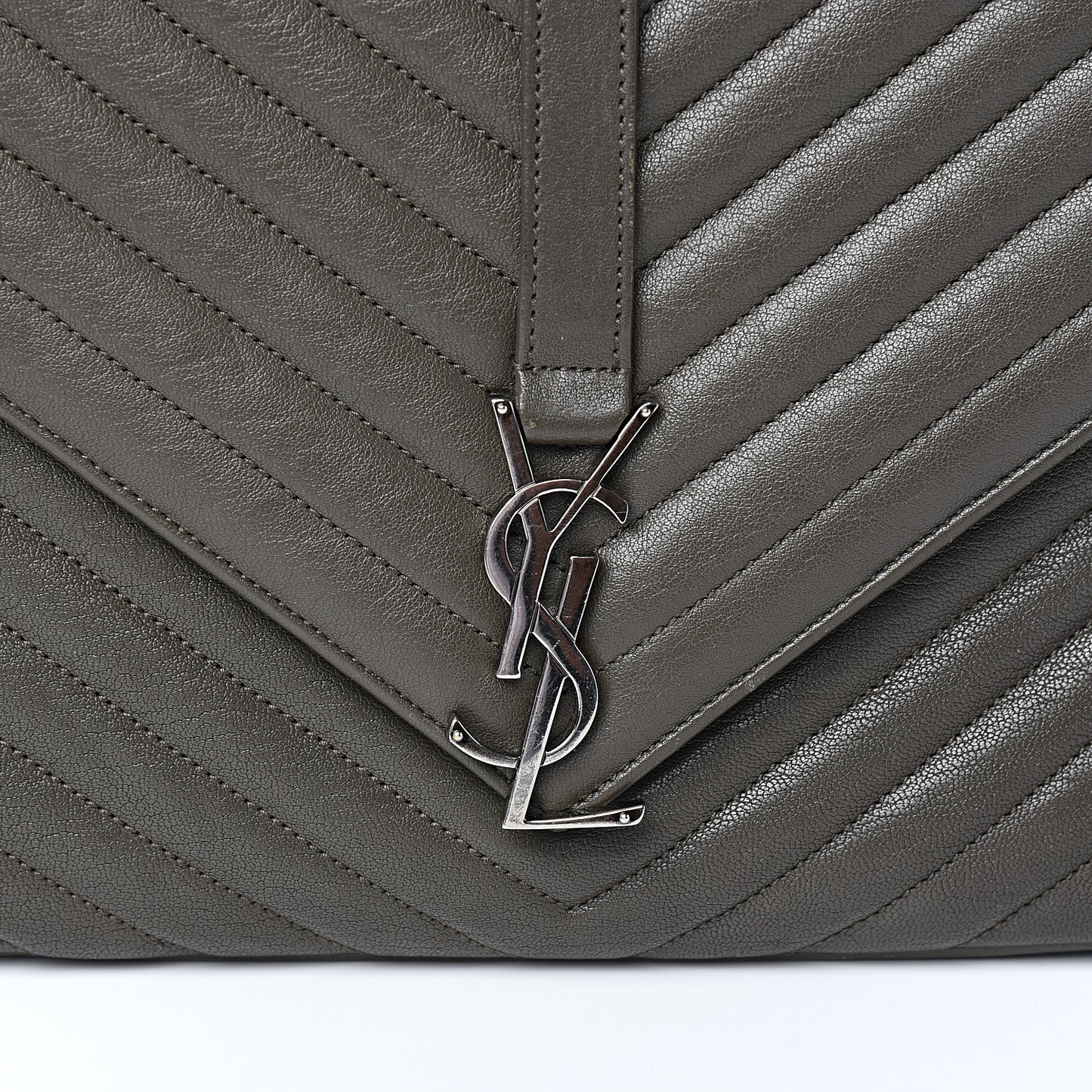 Sheepskin Matelasse Chevron Monogram Large College Satchel Dark Anthracite