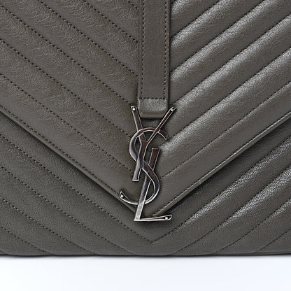 Saint Laurent Sheepskin Matelasse Chevron Monogram Large College Satchel Dark Anthracite 11 of 12