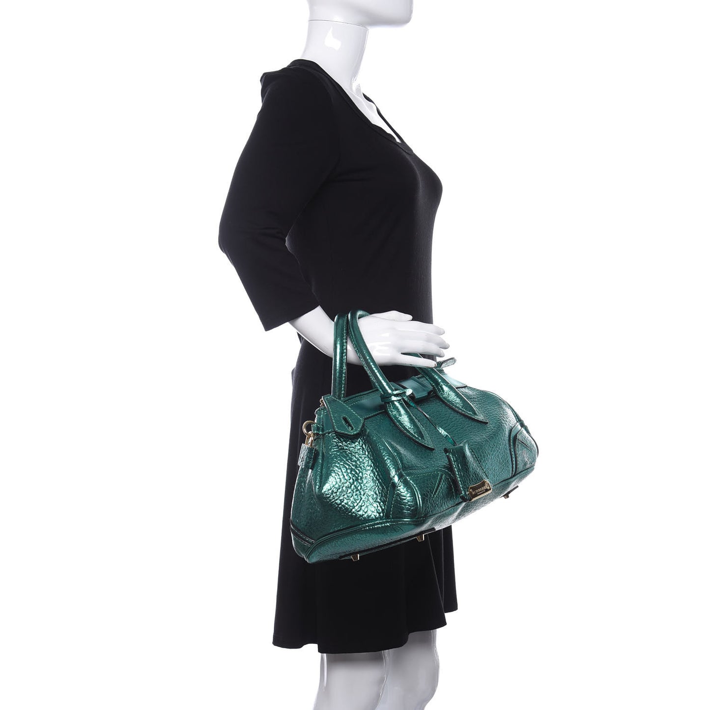 Metallic Calfskin Blaze Satchel Petrol Blue