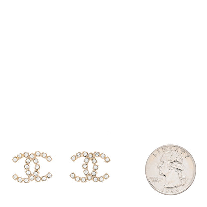 Chanel Crystal Coco's Pearls CC Earrings Light Gold 2 of 5