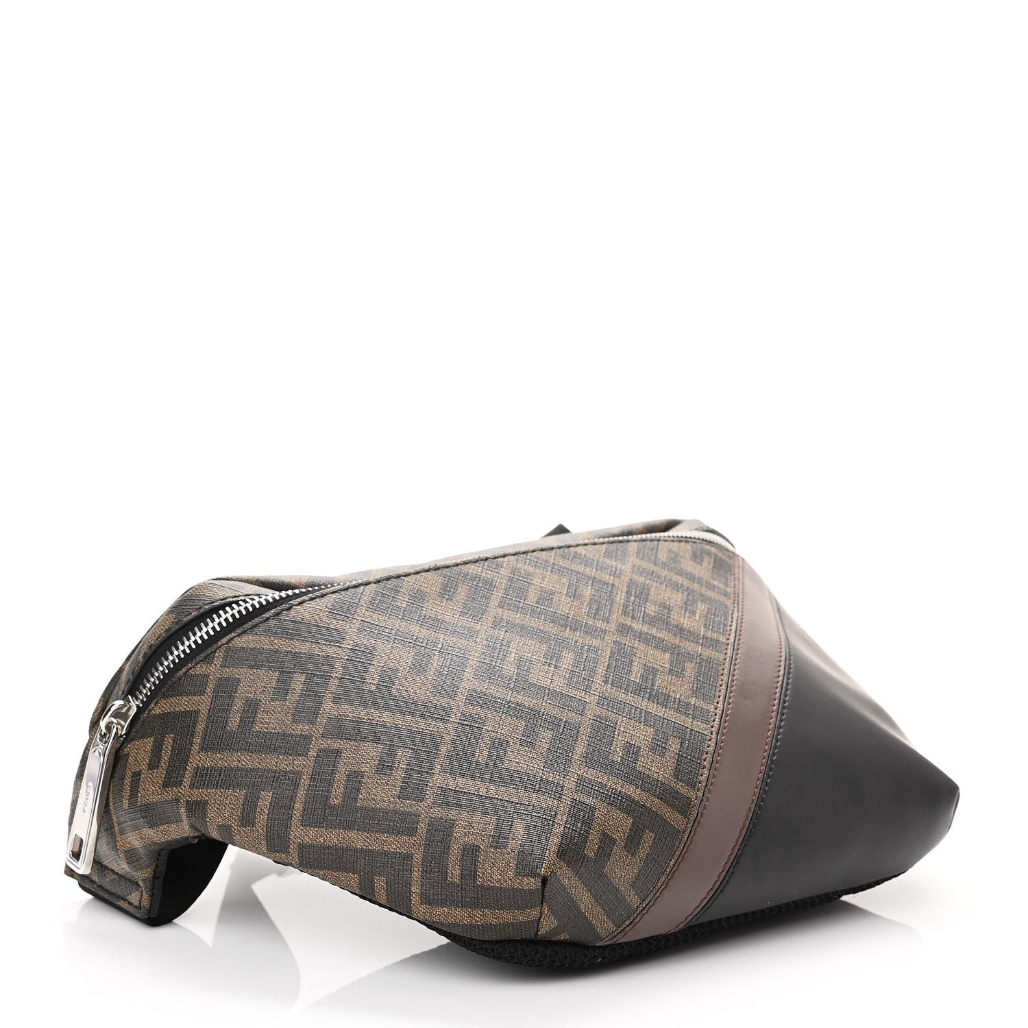 Fendi Glazed Fabric Vitello Liberty FF 1974 Diagonal Belt Bag Tobacco Moresco Black 4 of 10
