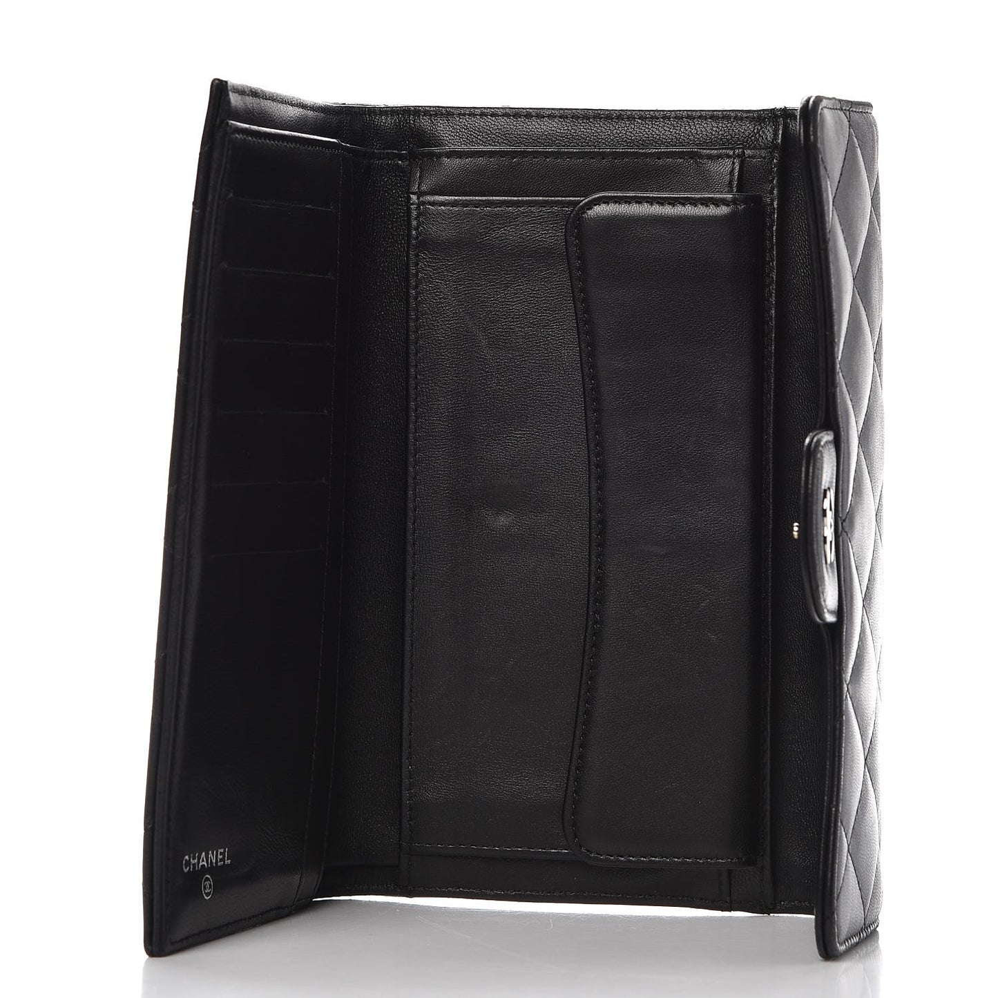 Lambskin Quilted Large Flap Wallet Black