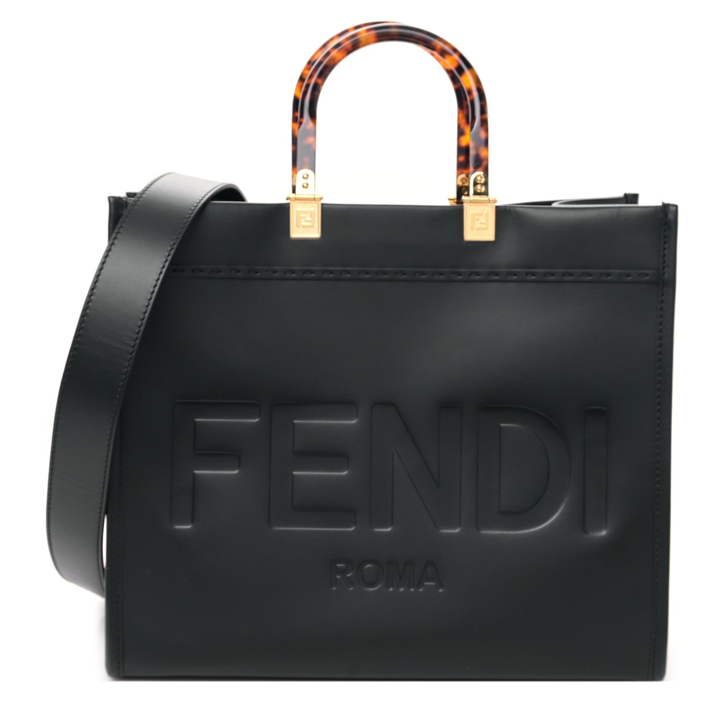 Fendi Vitello King Plexiglass Medium Fendi Sunshine Shopper Tote Black 1 of 8