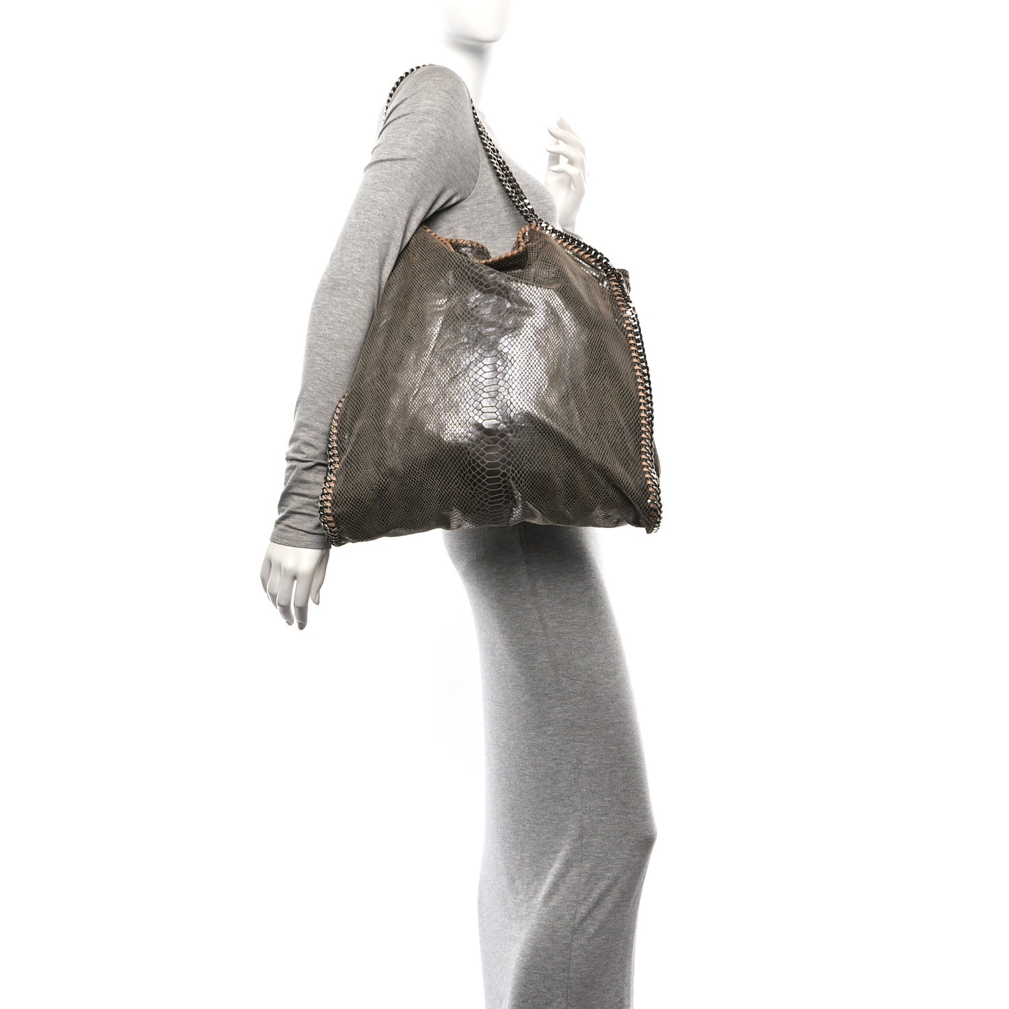Metallic Eco Python Large Falabella Tote Dark Grey