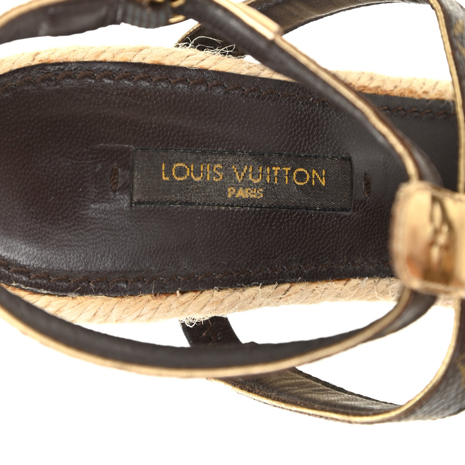 Louis Vuitton Monogram Metallic Bahamas T-Strap Espadrille Wedge Sandals 37 Brown 14 of 28