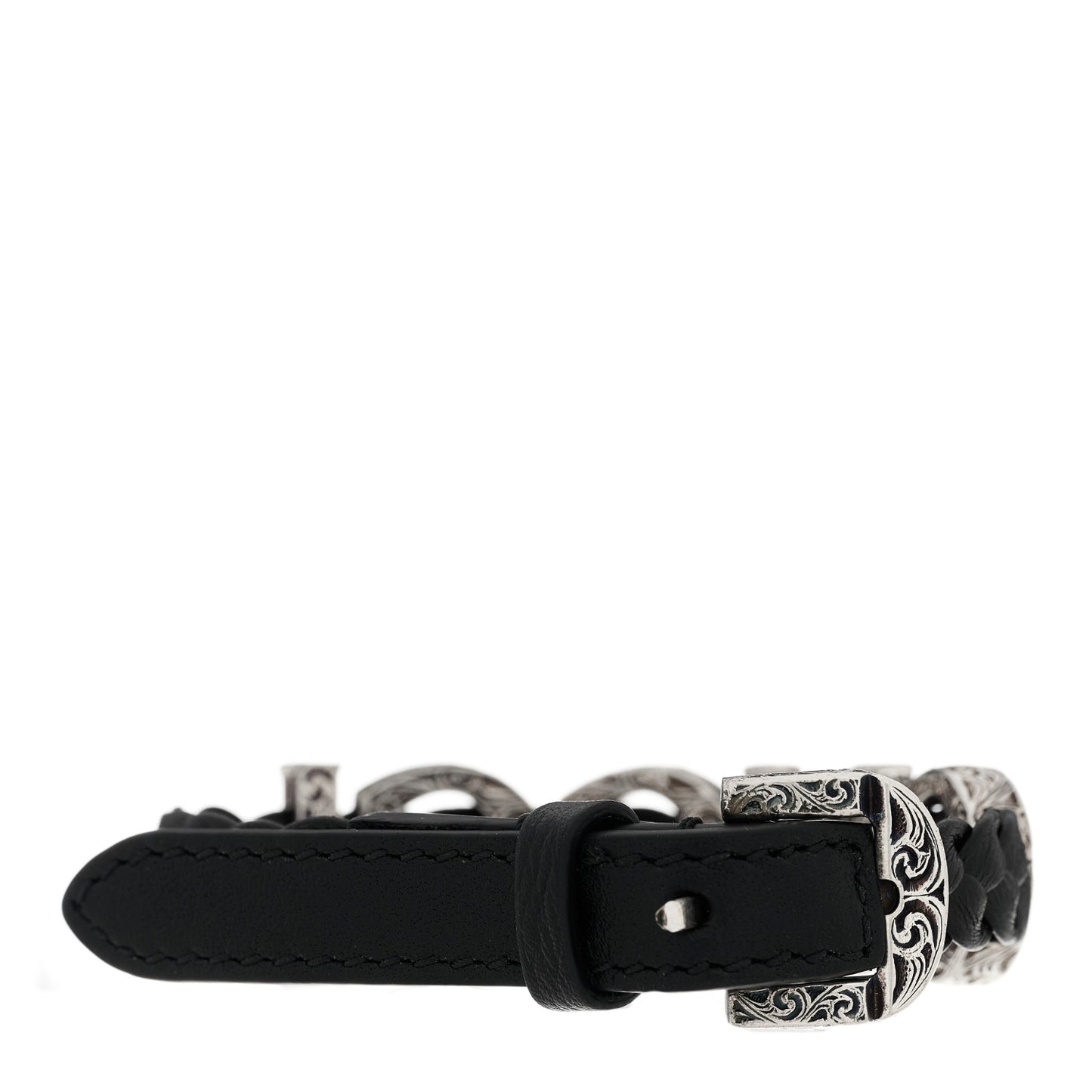 Sterling Silver Calfskin Logo Bracelet Black