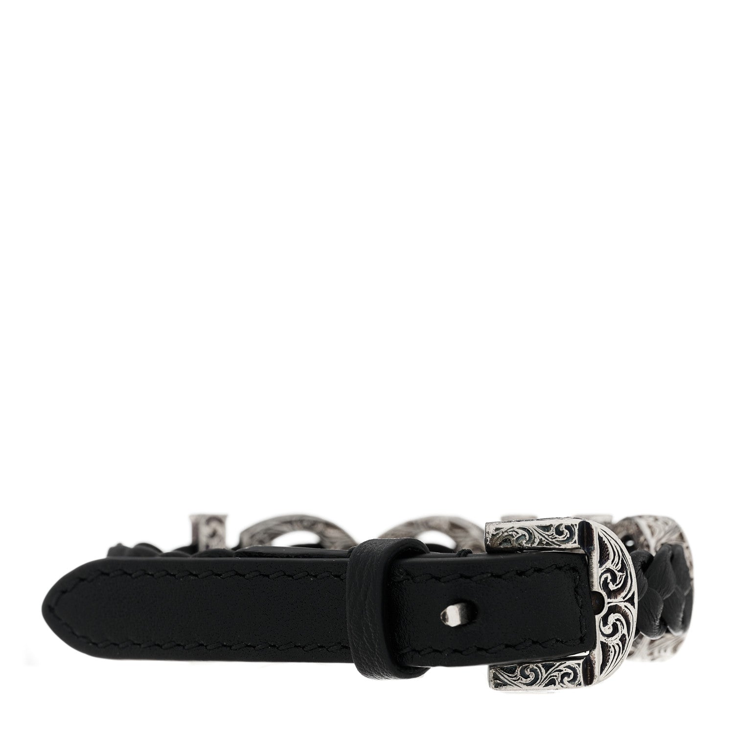 Gucci Sterling Silver Calfskin Logo Bracelet Black 2 of 5