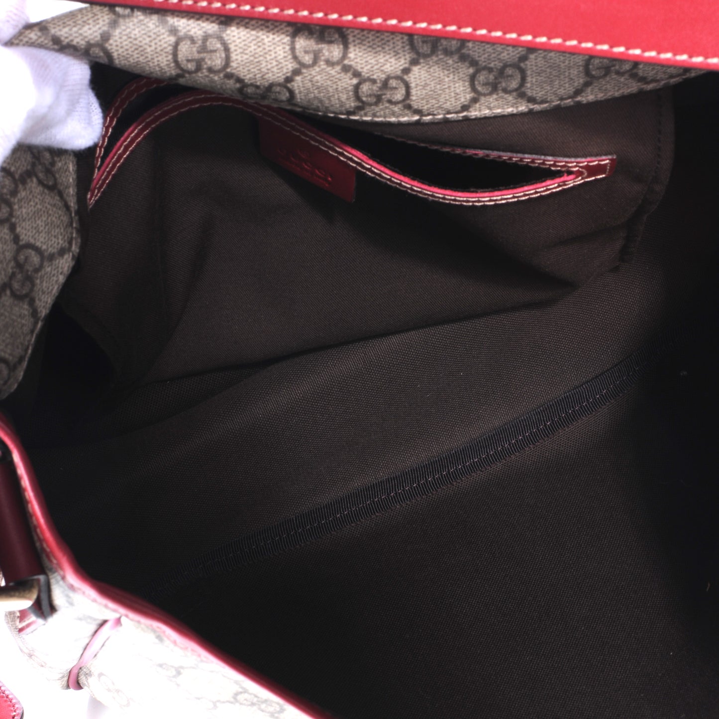 GG Plus Monogram Medium Double Buckle Flap Messenger Bag Beige Red