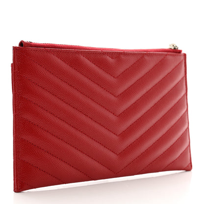 Saint Laurent Grain De Poudre Chevron Monogram Bill Pouch Rouge Eros 3 of 7