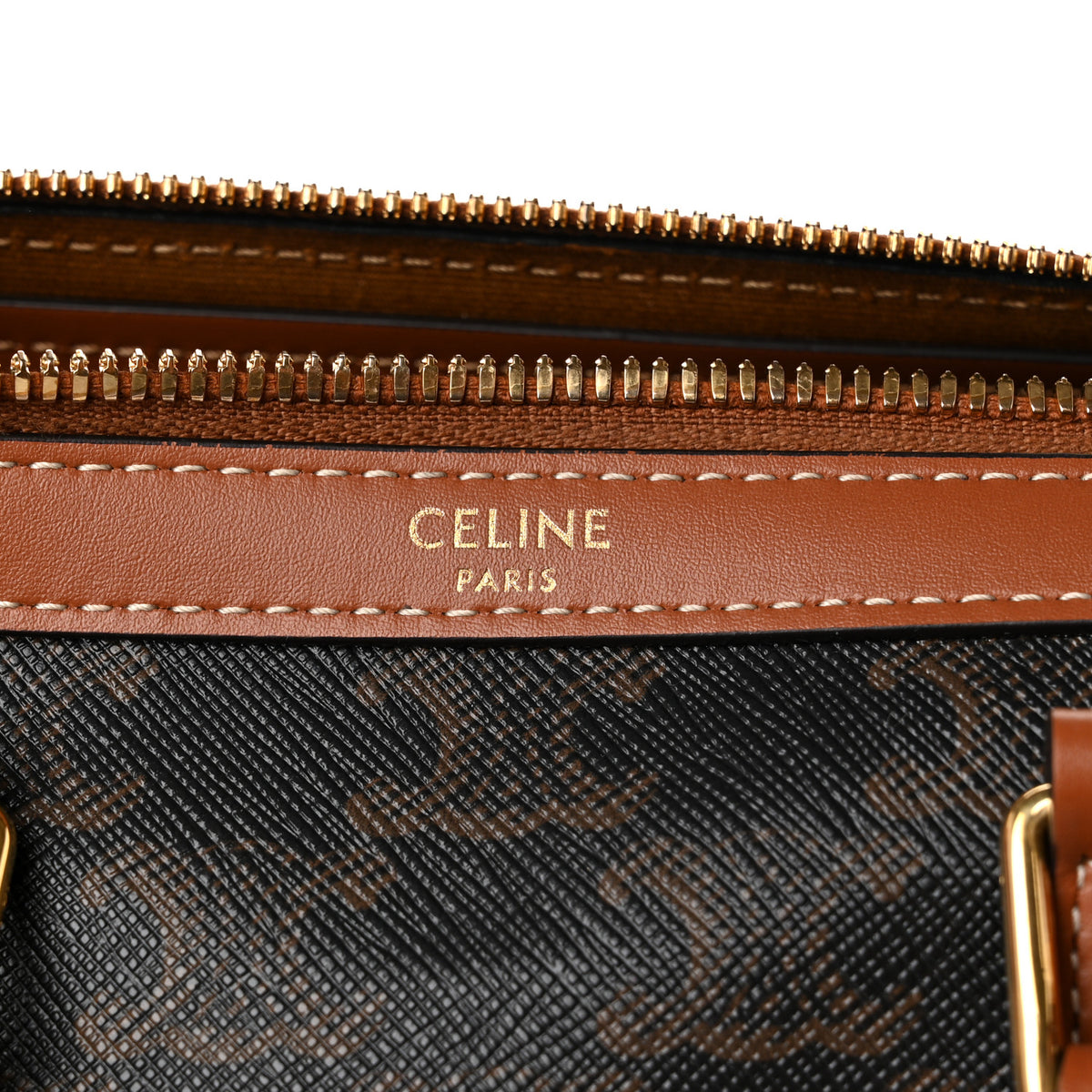 Celine Triomphe Canvas Calfskin Medium Boston Bag Tan 6 of 11
