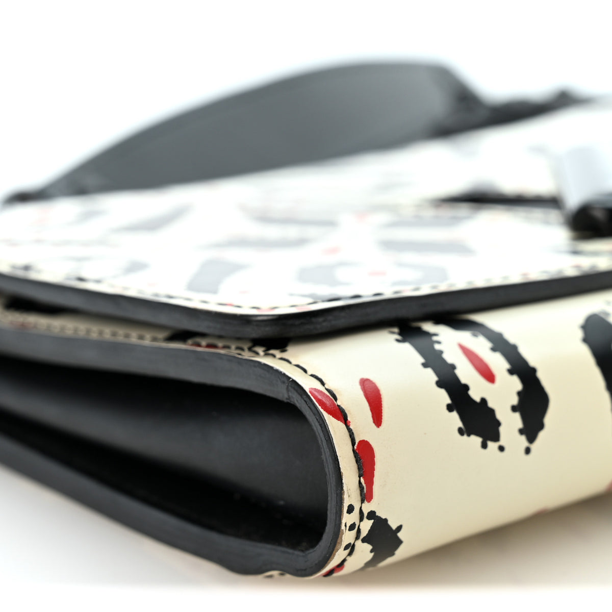 Louis Vuitton Calfskin Graphic Print Twist Chain Wallet White Black White Black 8 of 9