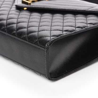 Saint Laurent Grain De Poudre Textured Mixed Matelasse Large Triquilt Monogram Satchel Black 9 of 10