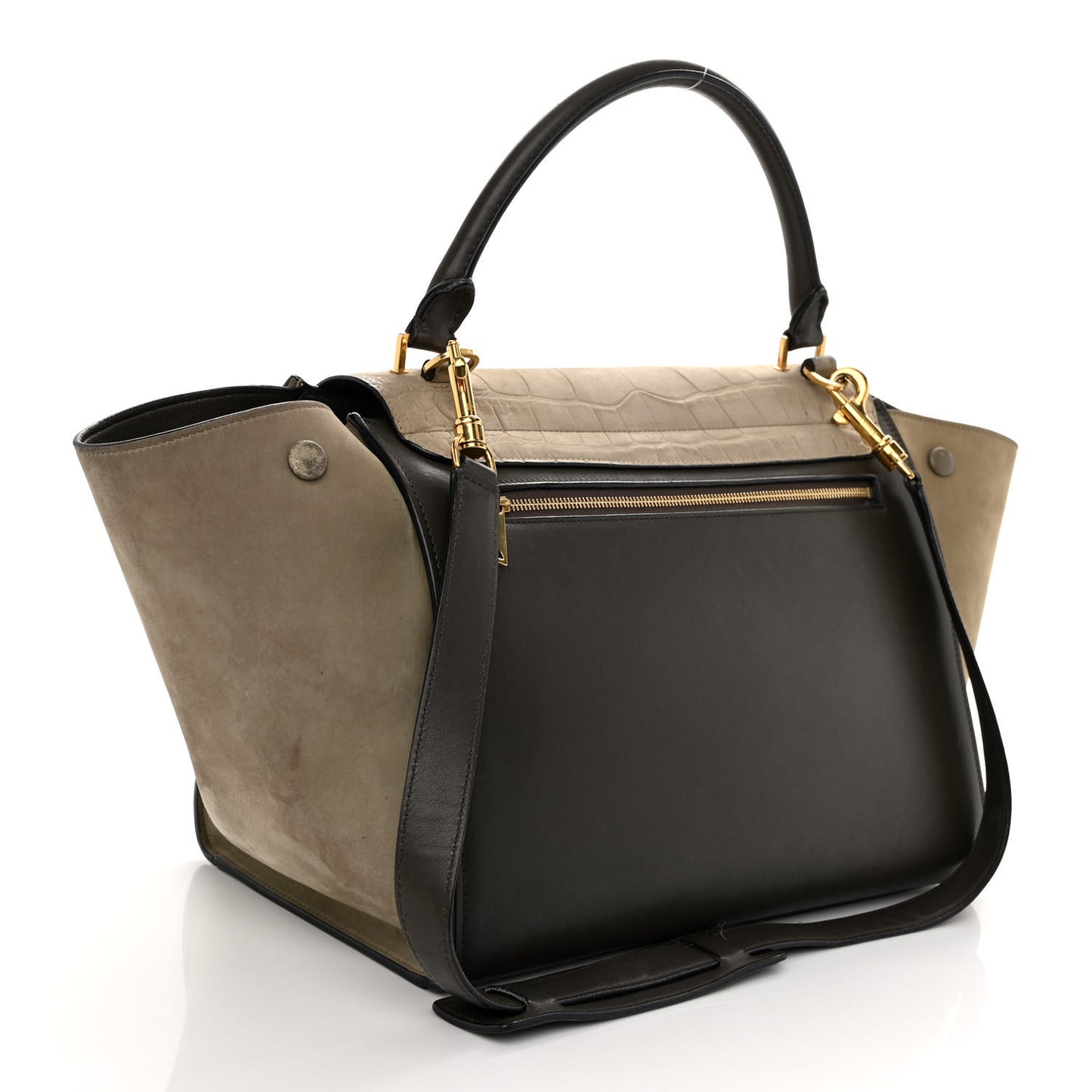 Crocodile Embossed Calfskin Suede Medium Trapeze Taupe