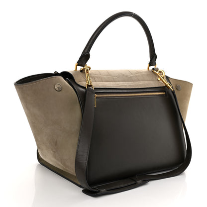 Celine Crocodile Embossed Calfskin Suede Medium Trapeze Taupe 3 of 10