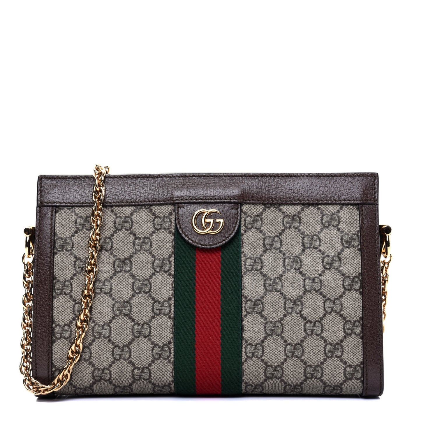 GG Supreme Monogram Web Small Ophidia Chain Shoulder Bag Brown